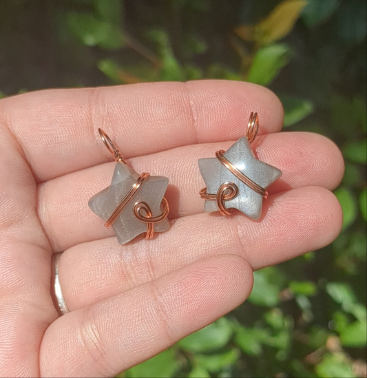 Mini peach moonstone star pendants