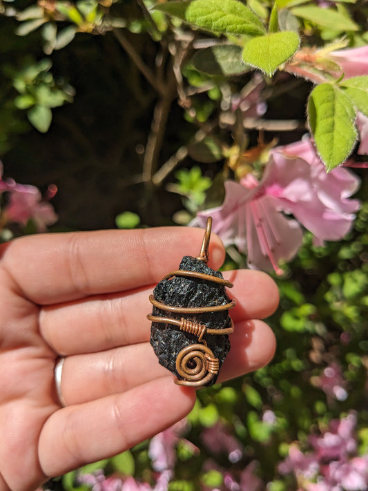 Black tourmaline spiral pendant